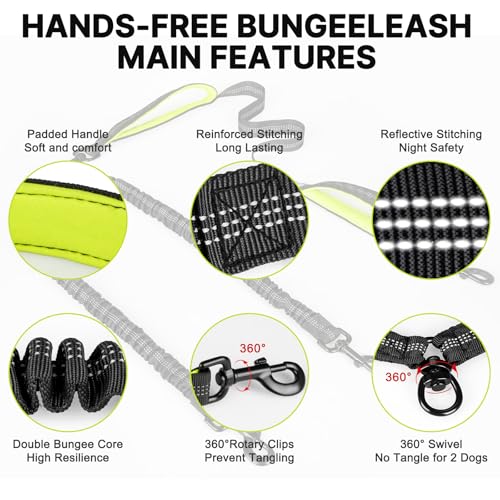 Hands Free Dog Leash for 2 Dogs (for Two Dogs / Black/Green)