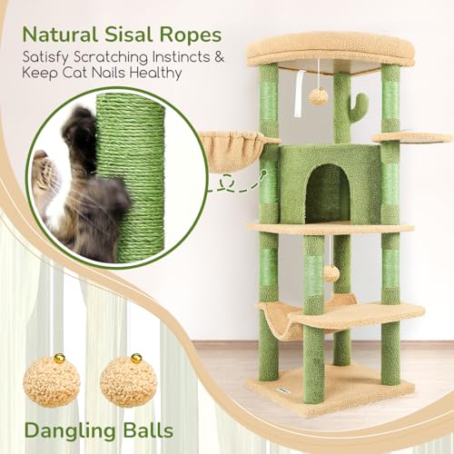 Cactus Corner Cat Tree Tower with Scratching Post (51inch / Cactus Green)