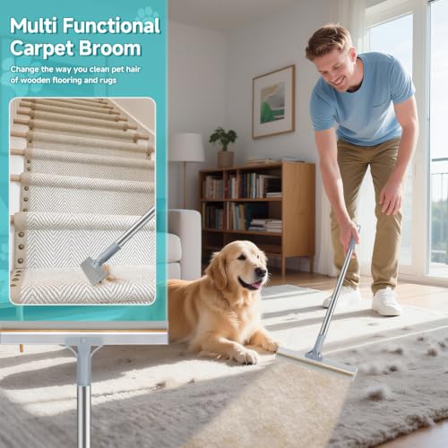 Carpet Rake for Pet Hair Removal Tool (54in-3 pcs-Rake-Grey)