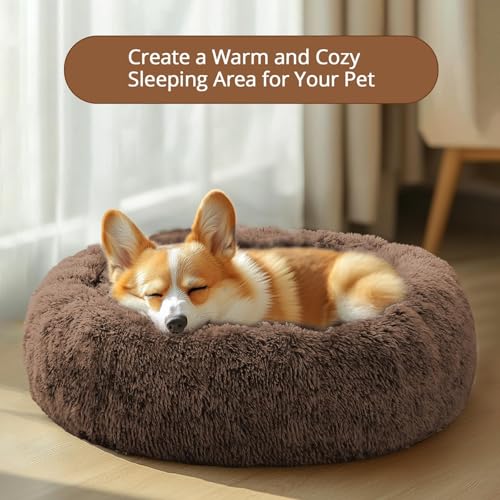 Calming Dog Bed for Small Dogs (Coffee / 23.0"L x 23.0"W x 8.0"Th)