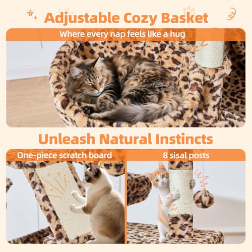 Cat Tree 71 in Extra Large Cat Tower for Inddor Cats (Leopard Print / 71 Inches)