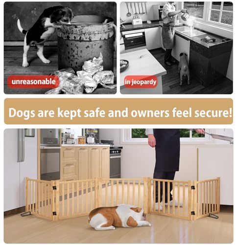 Wooden Freestanding Dog Gate Indoor (【5 Panels】H:16.9")