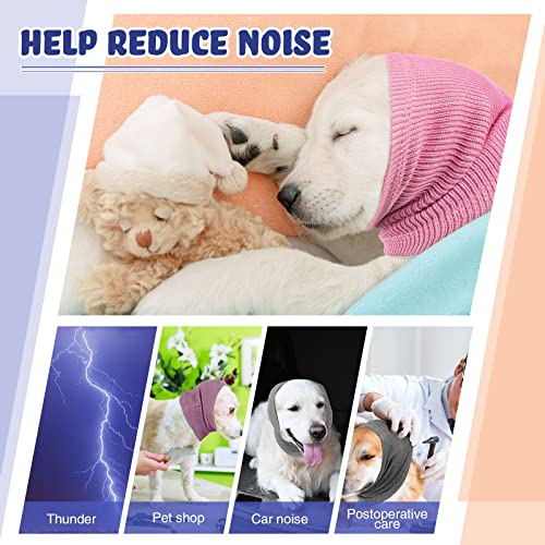 4 Pcs Dog Snoods Pet Ear Wrap Cover Sound Proof Muffs for Barking and Bathing Warm Winter Scarf for Calming (Blue, Pink, Purple / S,M,L)