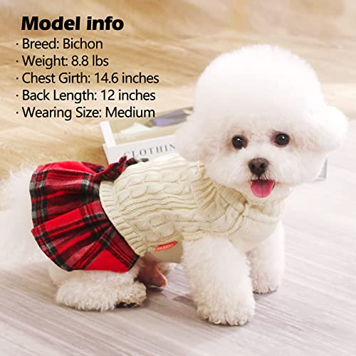 Dog Sweater Dress for Small Dogs Turtleneck Thick Knit Pullover (Medium (9-16lbs) / 01# Beige)