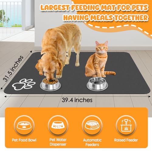 Dog Food Mat 39.4"x31.5" Largest Absorbent Dog Mat for Food and Water (39.4"L x 31.5"W / Bohemia red)