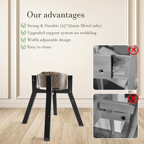Dog Bowl Stand for Medium & Large Dogs (Height: 11", Width: 7-10.6" / Black, 4-Legs, 11H-Square)