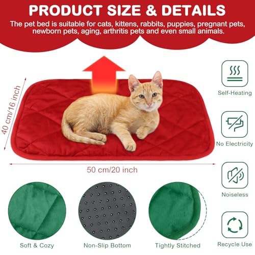 2 Pack Self Heating Cat Mat Self Warming Pet Pads Washable Kennel Mat Dog Crate Pad Reflects Body Heat Non Skid Cat Thermal Pads for Puppy Indoor Outdoor (16 x 20 inches / Red, Green)