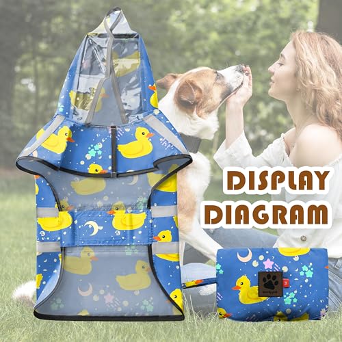 Dog Raincoat Adjustable Rain Jacket with Hooded Double Layer for Large Medium Small Dogs Puppies (Duck Blue / Medium)