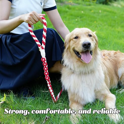 5FT Braided Cotton Rope Leash for Small (Red and white)