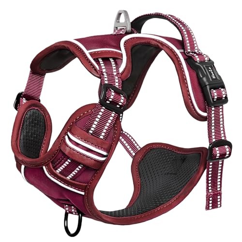 Dog Harness for Large Dogs No Pull Dog Vest Harness for Large Dog with Soft Padded Handle Reflective for Outdoor Training (XL / Burgundy Red)