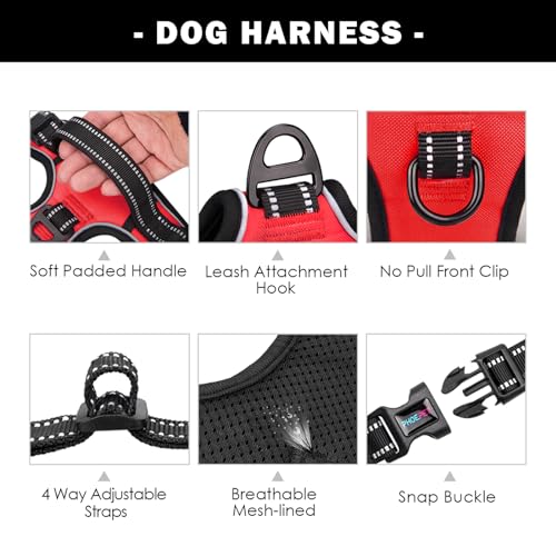 Reflective Dog Harness Large Breed Adjustable No Pull Vest (Large / Red)