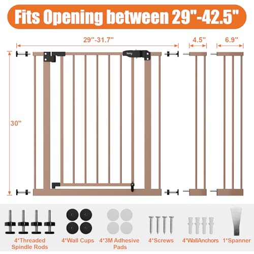 29" 42.5" Baby Gate for Stairs (Brown / 29-42.5"Wide, 30"Tall)