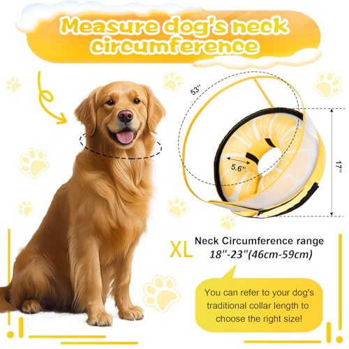 Inflatable Dog Cone Collar with Detachable Enhanced Anti (Lemon / XL（neck 18"-23"）)