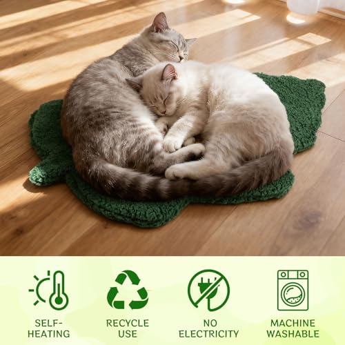 3 Pack Self Warming Pet Bed Leaf Shape Self Heating Cat Dog Mat Washable Thermal Sleeping Pad for Indoor Outdoor Hedgehog (Dark Green / Small-16"x20")