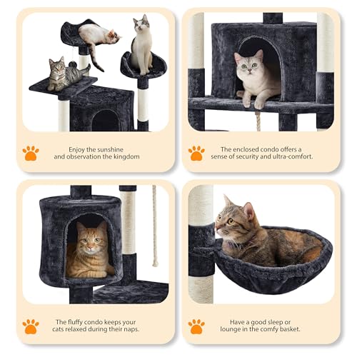 79in Multi Level Cat Tree for Multiple Cats with 9 sisal Posts (Black)