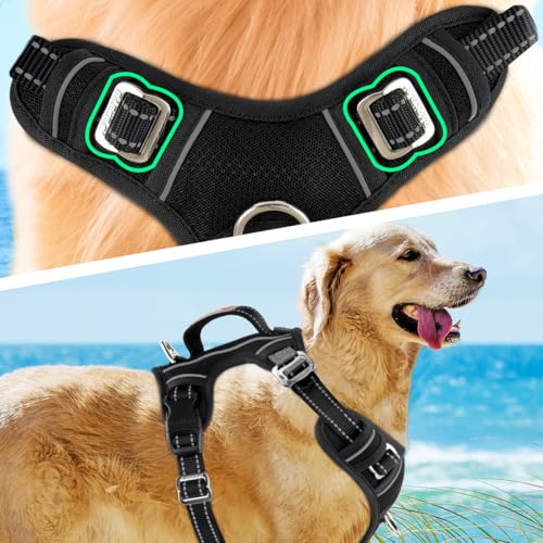 Dog Harness for Large Dogs No Pull Dog Vest ID Tag Pocket (New Black / Large)