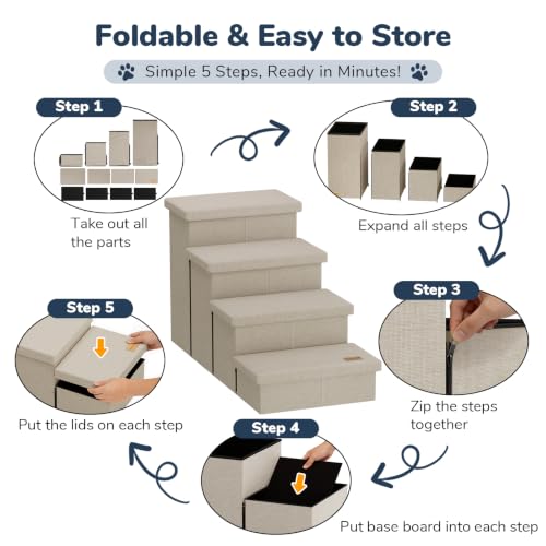 4 Step Wide Dog Stairs with Storage 23" H (Beige / 40"D x 17"W x 23"H)