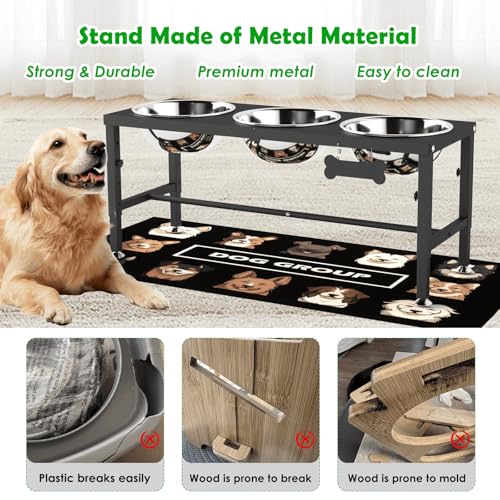 Elevated Dog Bowl Stand for Large Dogs& Extra Large Dogs with 3 Bowls 101oz (Black-3L-Three)