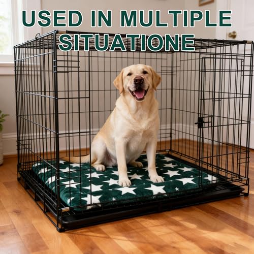 Dog Bed Mat Soft & Comfortable Dog Kennel Pad for Crate (L(35"*23"*1.5") / Big&Little Stars Green-1pc)