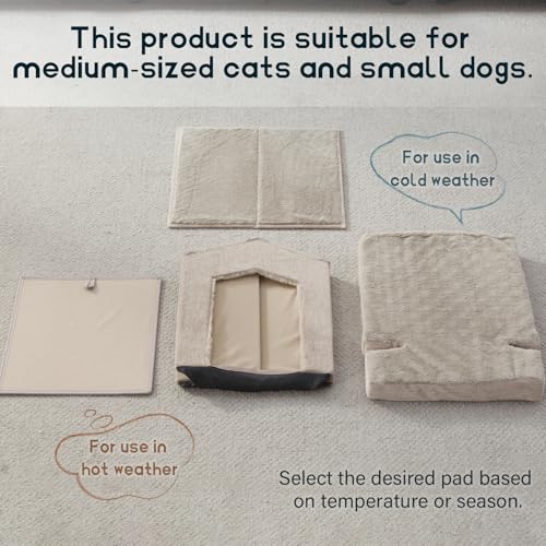 Cat Beds for Indoor Cats (Beige / 13.7"D x 13.4"W x 16"H)