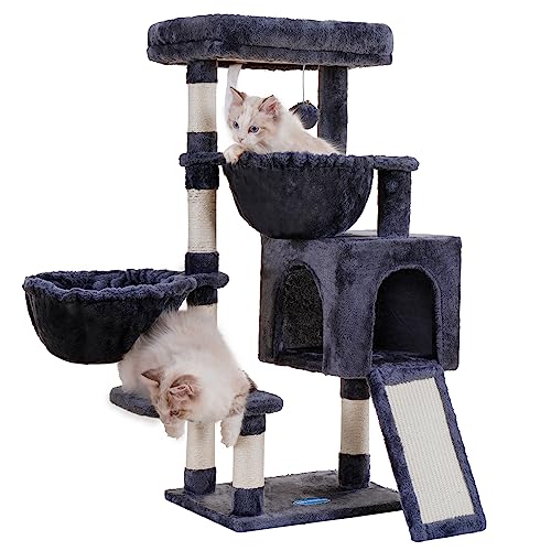 Cat Tree Tower with Large Bed (35.4 inch / Smoky Gray)