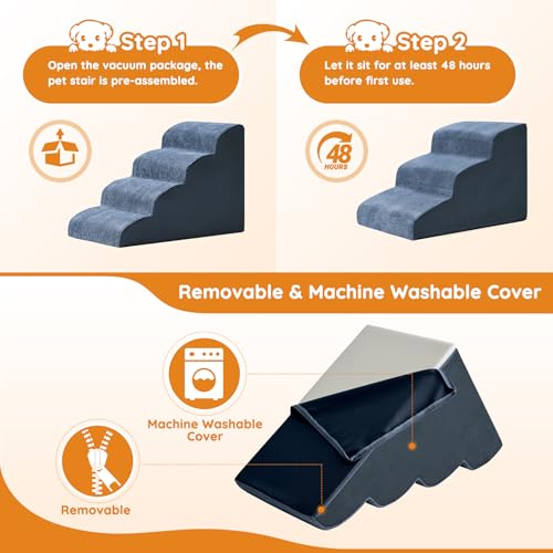 Dog Stairs for Small Dogs 15.7" H (Navy / 3-Step 15.7"H)