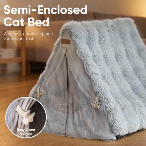 Cat Cave Bed Sturdy Frame Washable Cat Tent Bed with Curtain (Grey / 20"L x 20"W x 17"Th)