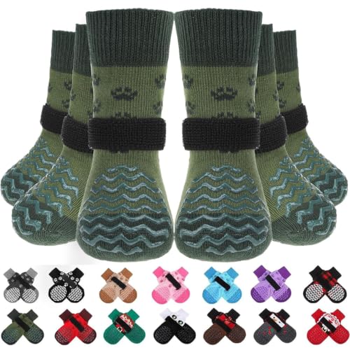 Anti Slip Dog Socks to Prevent Licking Paws for Hot Pavement (Olive Green / Medium)