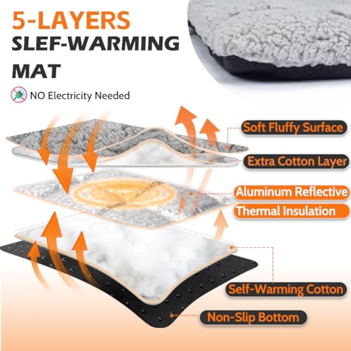 Self Warming Cat Bed Self Heating Cat Dog Mat 24 x 18 inch Soft & Fluffy Cat Bed Noiseless Thermal Pet Pad for Indoor Outdoor Pets with Removable Cover Non (29.5"L x 18.9"W x 1.2"Th)