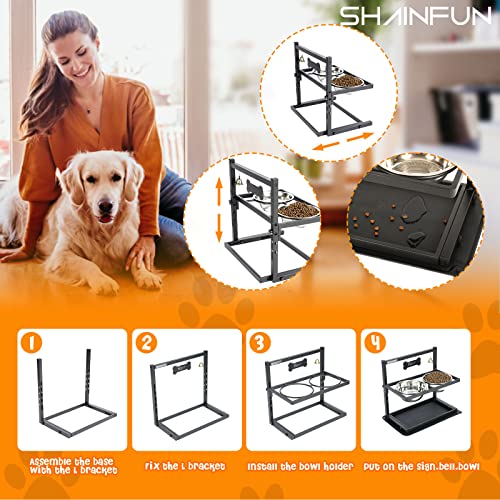 Elevated Raised Dog Bowls Stand Adjusable Height with Two 1.7L Stainless Steel Food Bowls and Spill Proof Mat (large dogs)