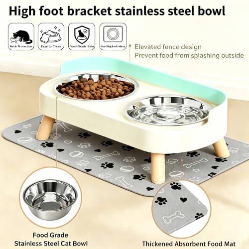 Elevated Dog Bowls with Mat (White)