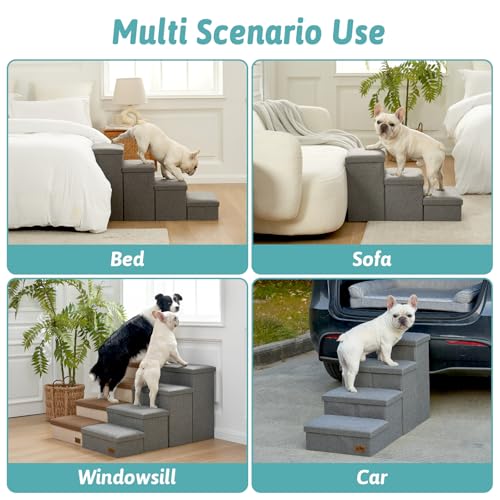 Dog Stairs with Storage (Grey / 38.1"L x 17"W x 22"H)
