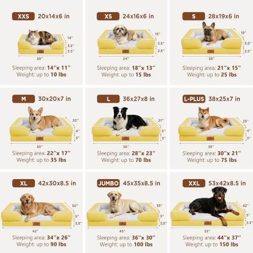 Waterproof Orthopedic Dog Bed for Extra Large Dogs (42.0"L x 30.0"W x 8.5"Th / Spicy Mustard)