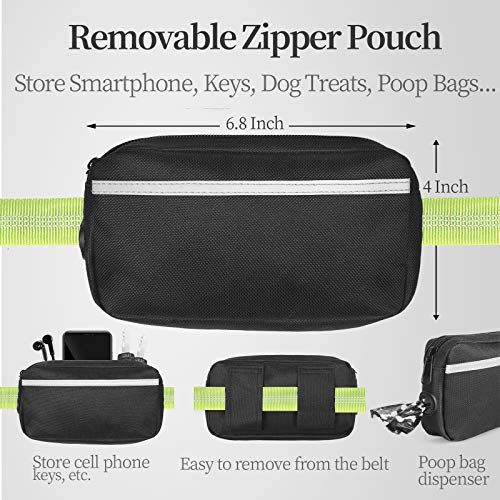 Hands Free Dog Leash with Zipper Pouch (Green / Large)