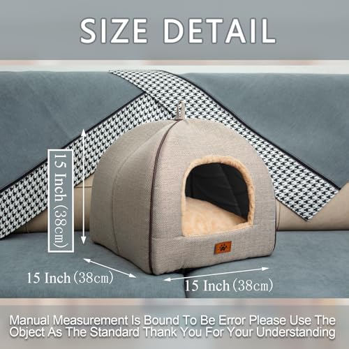 Cat Bed for Indoor Cats (Beige / M(15 x 15 x 15 Inch))