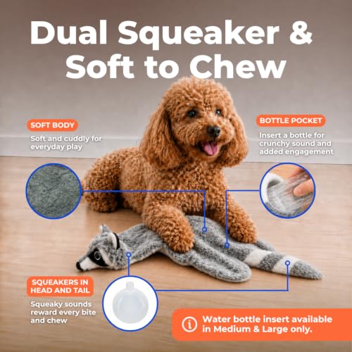 2-in-1 Stuffless Squeaky Dog Toy - Raccoon, Medium (Grey/Raccoon / Medium)