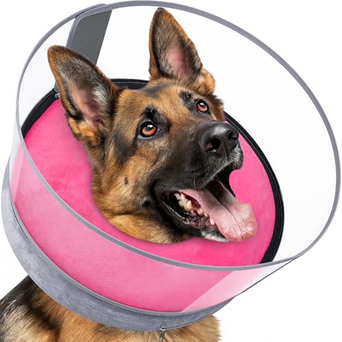 2-in-1 Inflatable Dog Donut Collar for Medium Dogs After Surgery (Hot Pink / M)