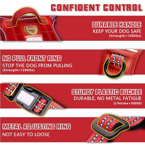 Tactical Dog Harness Medium Sized Dog No Pull Adjustable Dog Vest (Red / M(Neck:16-22",Chest:22-33"),35-50 lbs)