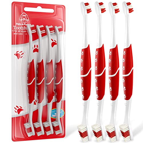 Pet Toothbrush for Dogs (Pack of 4 (Red))
