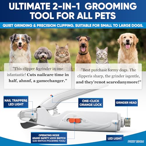 2-in-1 Dog & Cat Nail Clippers and Grinder with LED Light (White)