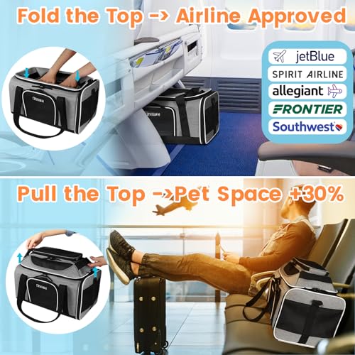 Top Expandable Small Pet Carrier 17"x12"x8.5" Airline Approved (17.0"L x 12.0"W x 8.5"H / Grey)