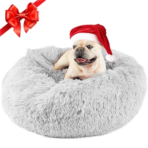 26in Covered Dog Bed with Blanket Attached Calming Burrow Light Grey (26.0"L x 26.0"W x 9.0"Th / Light Grey)