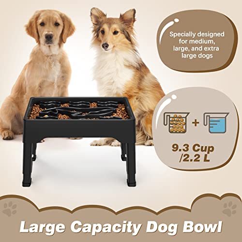 9 Cups Elevated Slow Feeder Dog Bowls 4 Adjustable Heights (Black)