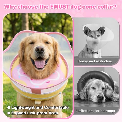 Raised Inflatable Dog Cone Collar to Stop Licking (LightPink / XL (Neck 15"-19"))
