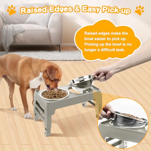 Elevated Dog Bowls for Small Dogs 3 Height Adjustable Raised Dog Bowl Stand with 25oz Stainless Steel Food Bowls Anti (Light Brownish Gray / 6" for Small Dogs)