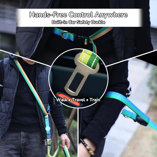Hands Free Dog Leash with Waist Belt for Running & Walking (Tropical Wave)