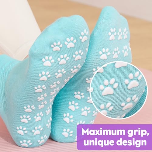 12 Pairs Grip Socks for Women & Men (5.5-9 / Paw Pattern/Multicolor(12 Pairs))