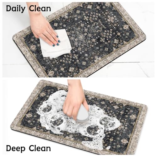 Pet Food Mats for Floor (Black / 30"l X 17"w)