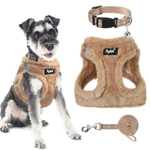 Dog Harness Collar and Leash Set No Pull for Small Medium Sized (Plush Khaki / S (CHEST 14.5"-16"))