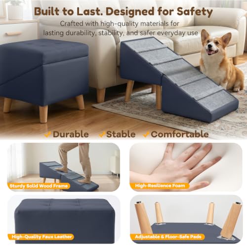 15.7" H Dog Ramp for Couch (Navy Blue)